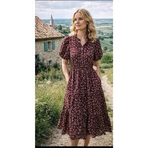 Birds Of Paradis By Trovata Burgundy Pink Hildie Fit & Flare Midi Dress Large
